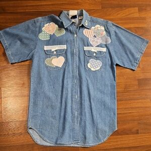 Y2K American Rave Heart Patchwork Button Up Shirt